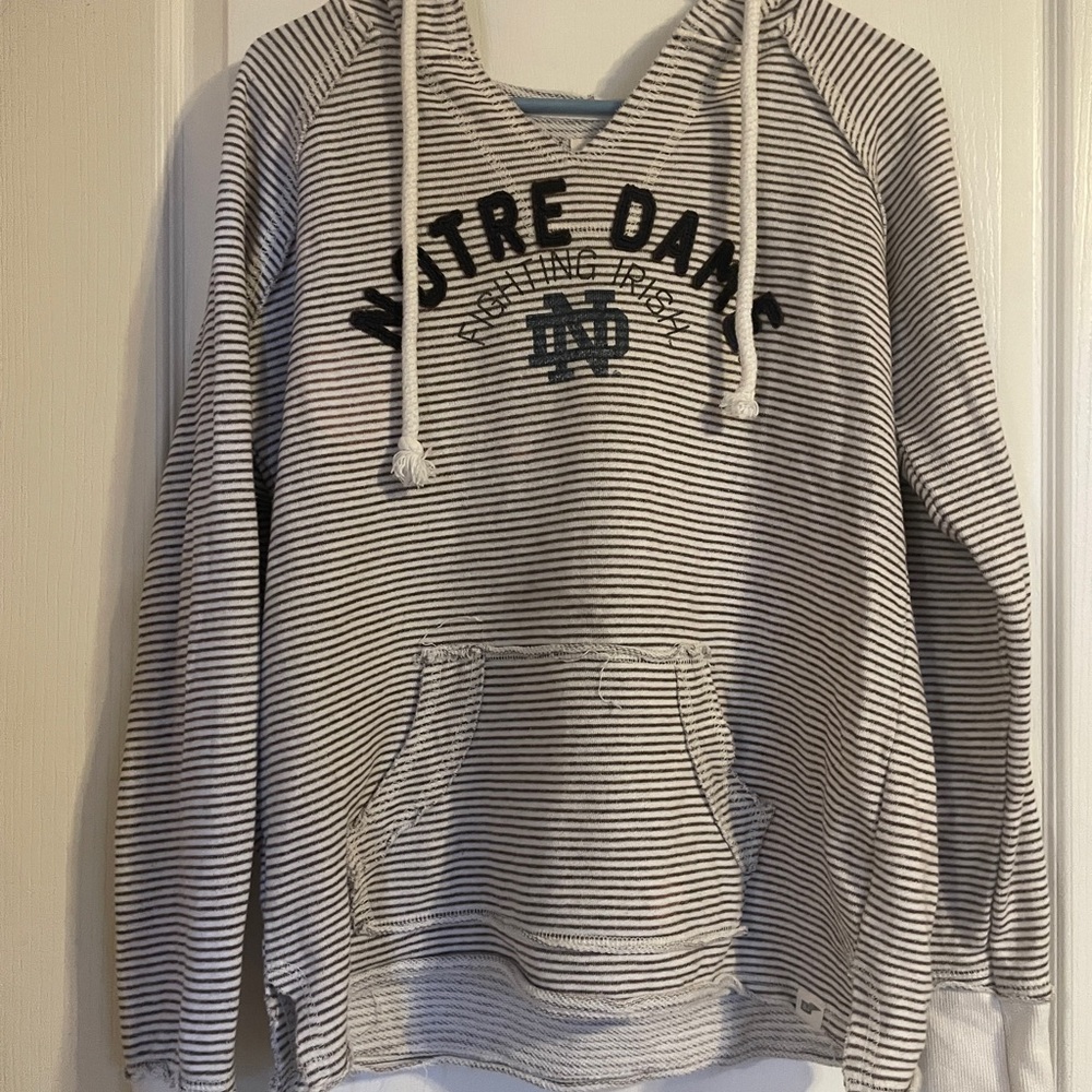 Blue 84 Hoodie Women M Gray Striped Excellent Notre Dame Fighting Irish Pullover